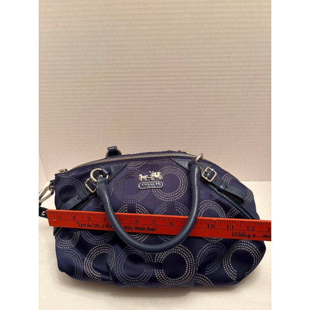 Coach Madison Dotted Op Art Sophia Satchel Navy Blue Handbag 15935 - Picture 7 of 11